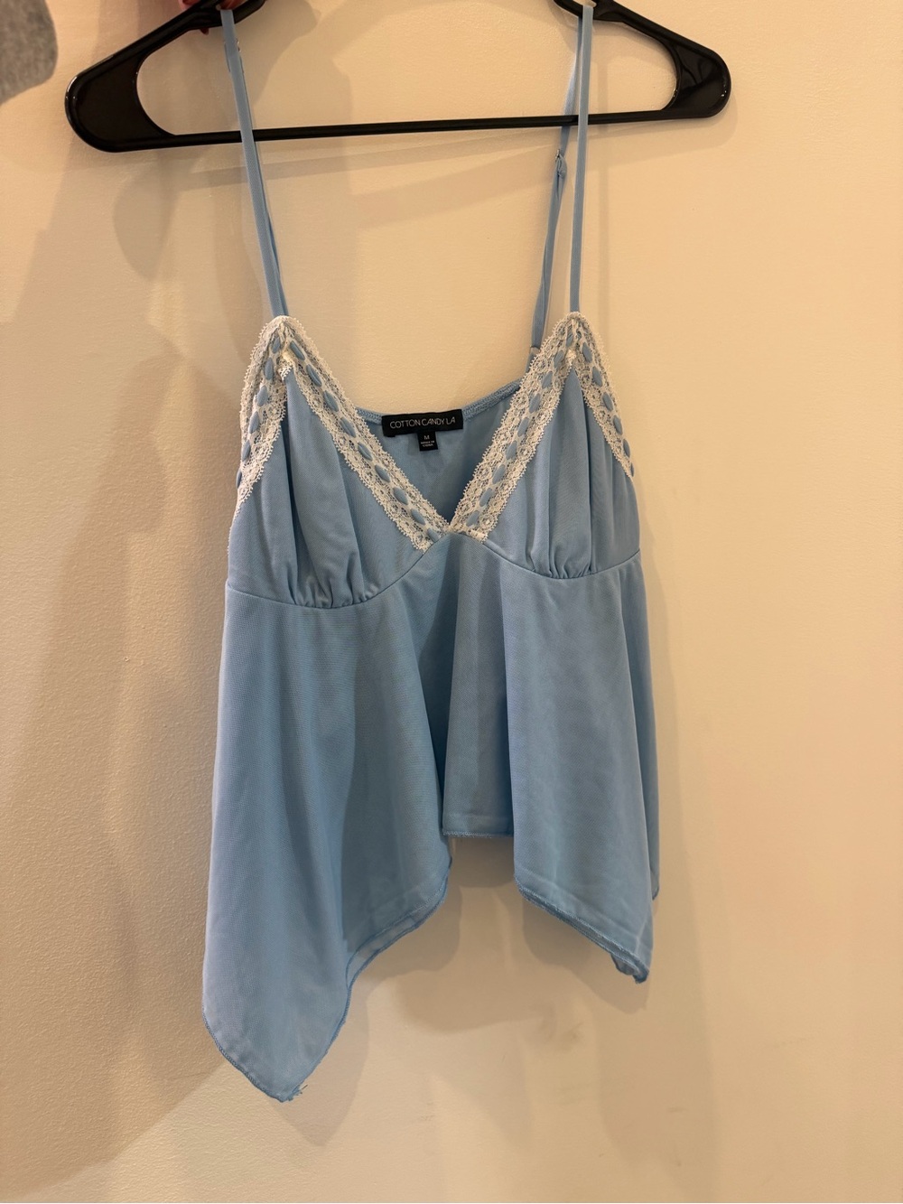 Cotton Candy Light Blue Lace-Trim Camisole